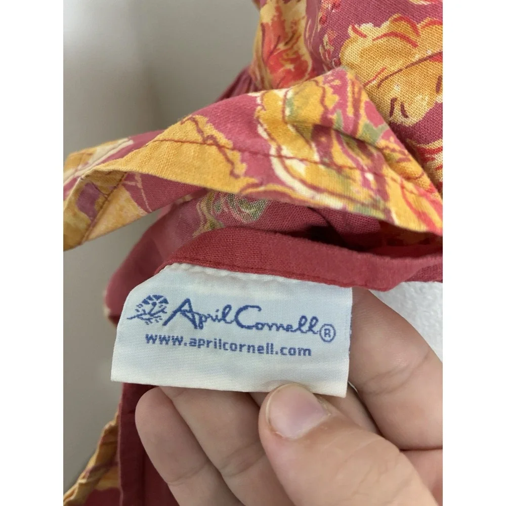 April Cornell Tiered Ruffle Kitchen Apron Red Floral One Size 100% Cotton Tie